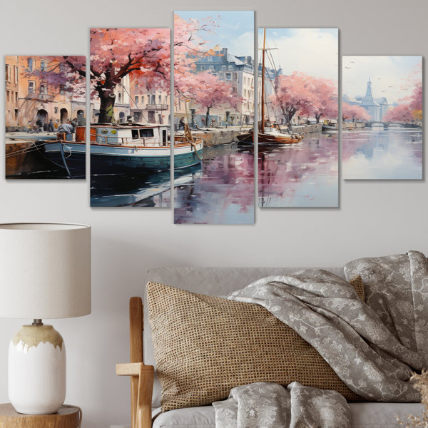 Winston Porter Denmark Canal Reflections On Canvas 5 Pieces Print Wayfair